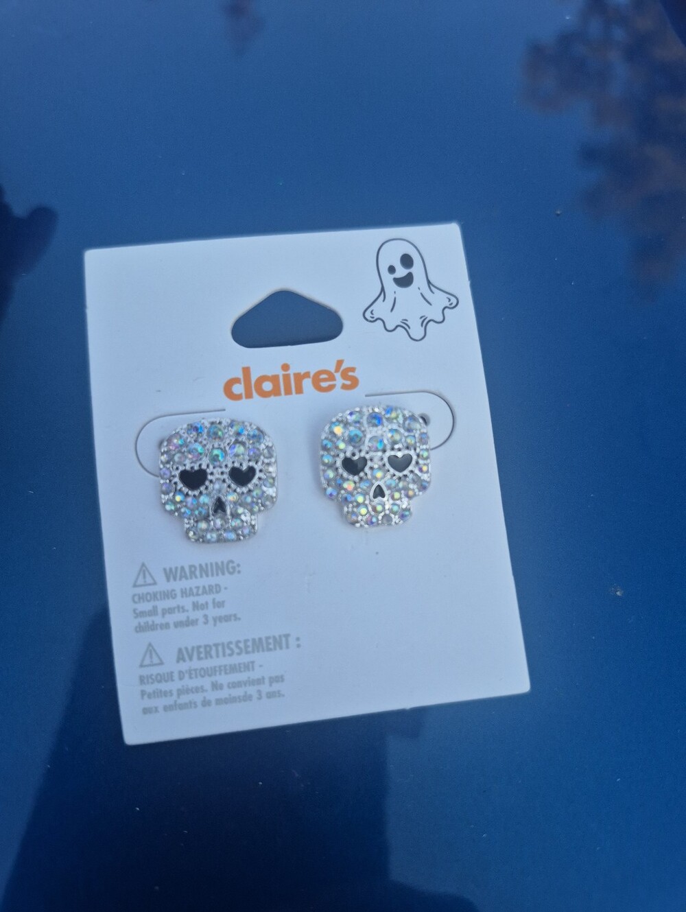 Claire's Holographic Crystal Skull Stud Earrings - Silver